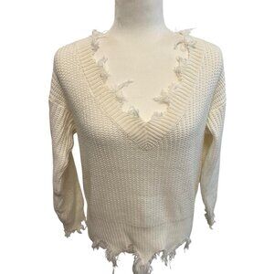 Blue Blush Distressed White Sweater Size Small